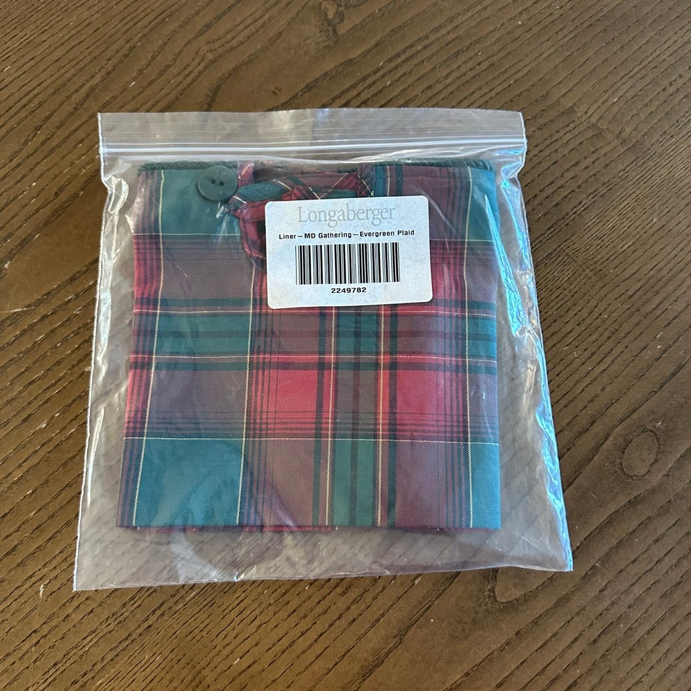 Longaberger Liner Medium Gathering Basket Evergreen Plaid 2249782 New